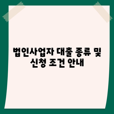 법인사업자 대출 종류 및 신청 조건 안내