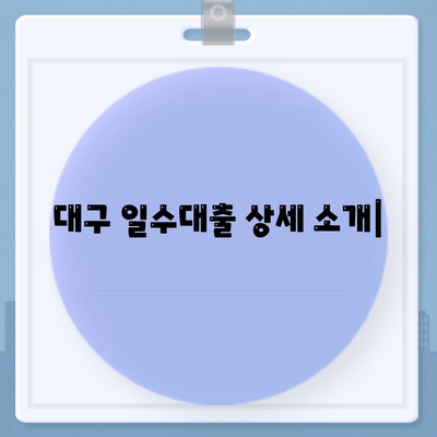 대구 일수대출 상세 소개