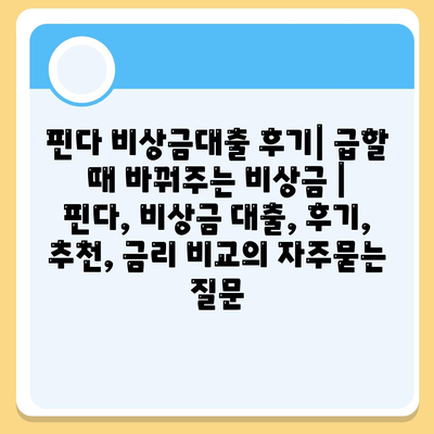 핀다 비상금대출 후기| 급할 때 바꿔주는 비상금 | 핀다, 비상금 대출, 후기, 추천, 금리 비교