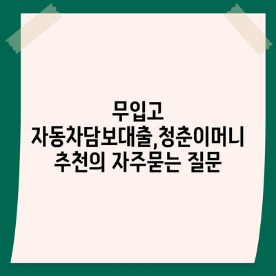 무입고 자동차담보대출,청춘이머니 추천