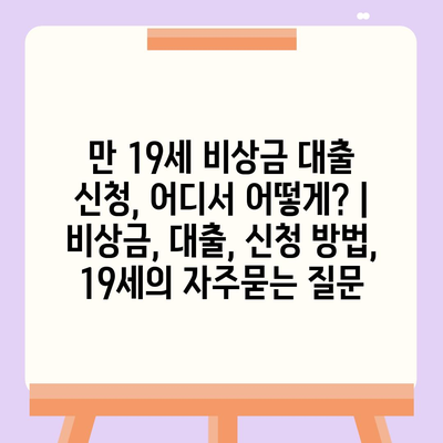 만 19세 비상금 대출 신청, 어디서 어떻게? | 비상금, 대출, 신청 방법, 19세