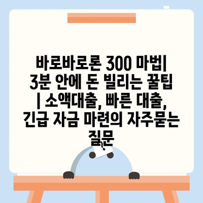 바로바로론 300 마법| 3분 안에 돈 빌리는 꿀팁 | 소액대출, 빠른 대출, 긴급 자금 마련