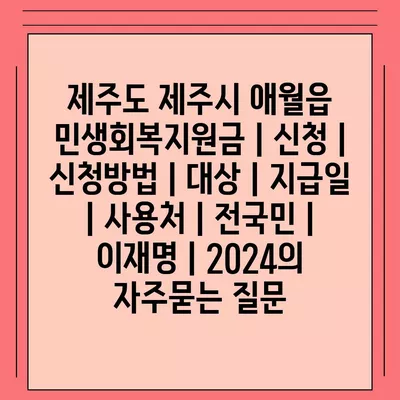 제주도 제주시 애월읍 민생회복지원금 | 신청 | 신청방법 | 대상 | 지급일 | 사용처 | 전국민 | 이재명 | 2024