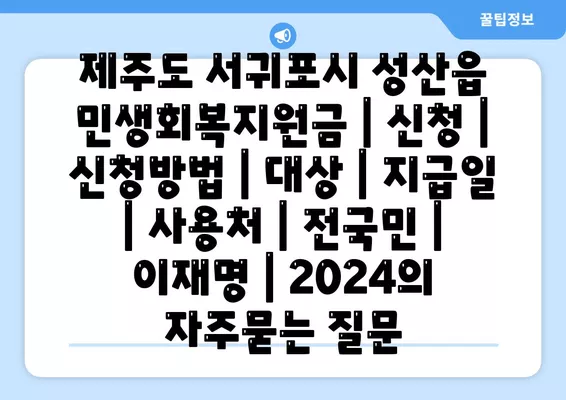 제주도 서귀포시 성산읍 민생회복지원금 | 신청 | 신청방법 | 대상 | 지급일 | 사용처 | 전국민 | 이재명 | 2024