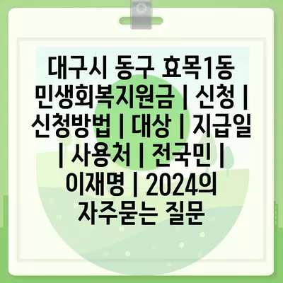 대구시 동구 효목1동 민생회복지원금 | 신청 | 신청방법 | 대상 | 지급일 | 사용처 | 전국민 | 이재명 | 2024