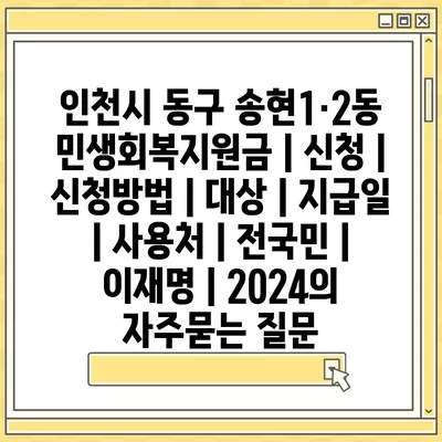 인천시 동구 송현1·2동 민생회복지원금 | 신청 | 신청방법 | 대상 | 지급일 | 사용처 | 전국민 | 이재명 | 2024