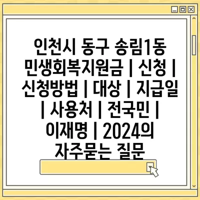 인천시 동구 송림1동 민생회복지원금 | 신청 | 신청방법 | 대상 | 지급일 | 사용처 | 전국민 | 이재명 | 2024