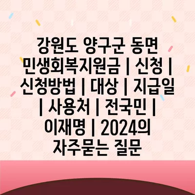 강원도 양구군 동면 민생회복지원금 | 신청 | 신청방법 | 대상 | 지급일 | 사용처 | 전국민 | 이재명 | 2024