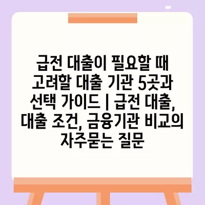 급전 대출이 필요할 때 고려할 대출 기관 5곳과 선택 가이드 | 급전 대출, 대출 조건, 금융기관 비교