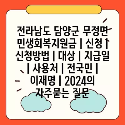 전라남도 담양군 무정면 민생회복지원금 | 신청 | 신청방법 | 대상 | 지급일 | 사용처 | 전국민 | 이재명 | 2024