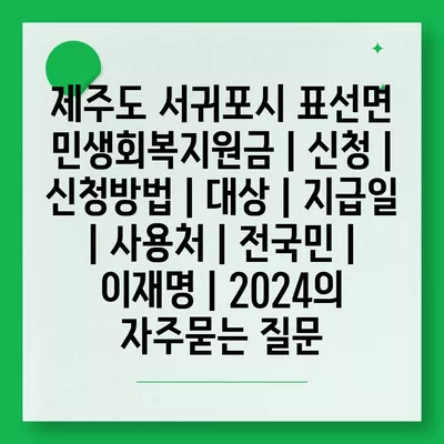 제주도 서귀포시 표선면 민생회복지원금 | 신청 | 신청방법 | 대상 | 지급일 | 사용처 | 전국민 | 이재명 | 2024