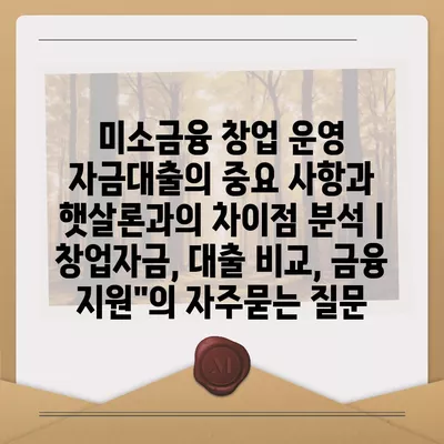 미소금융 창업 운영 자금대출의 중요 사항과 햇살론과의 차이점 분석 | 창업자금, 대출 비교, 금융 지원"