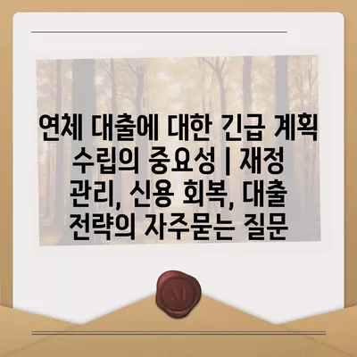 연체 대출에 대한 긴급 계획 수립의 중요성 | 재정 관리, 신용 회복, 대출 전략