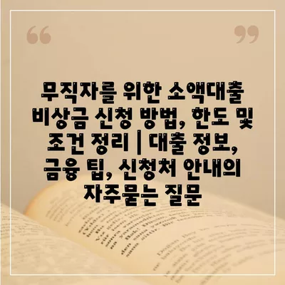 무직자를 위한 소액대출 비상금 신청 방법, 한도 및 조건 정리 | 대출 정보, 금융 팁, 신청처 안내