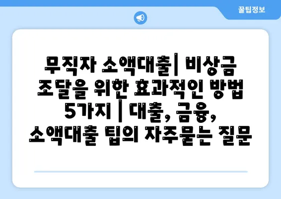 무직자 소액대출| 비상금 조달을 위한 효과적인 방법 5가지 | 대출, 금융, 소액대출 팁