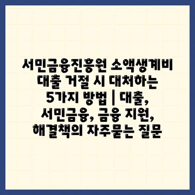 서민금융진흥원 소액생계비 대출 거절 시 대처하는 5가지 방법 | 대출, 서민금융, 금융 지원, 해결책