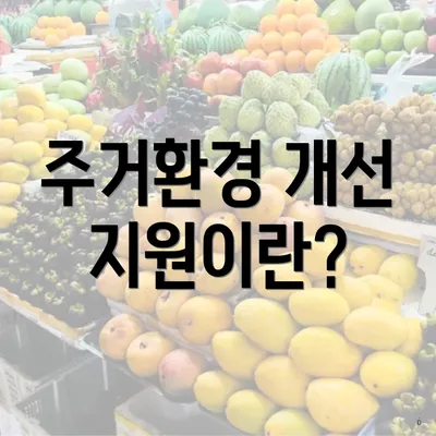 주거환경 개선 지원이란?