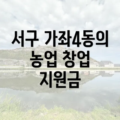 서구 가좌4동의 농업 창업 지원금