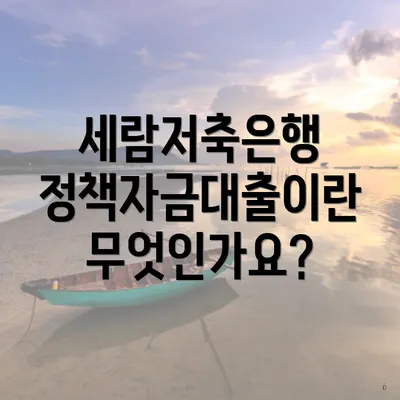 세람저축은행 정책자금대출이란 무엇인가요?